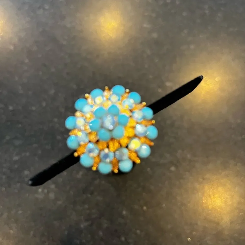 Hair pin Lovely Jewelry Turquoise Crystal Elegant flower Gold Tone